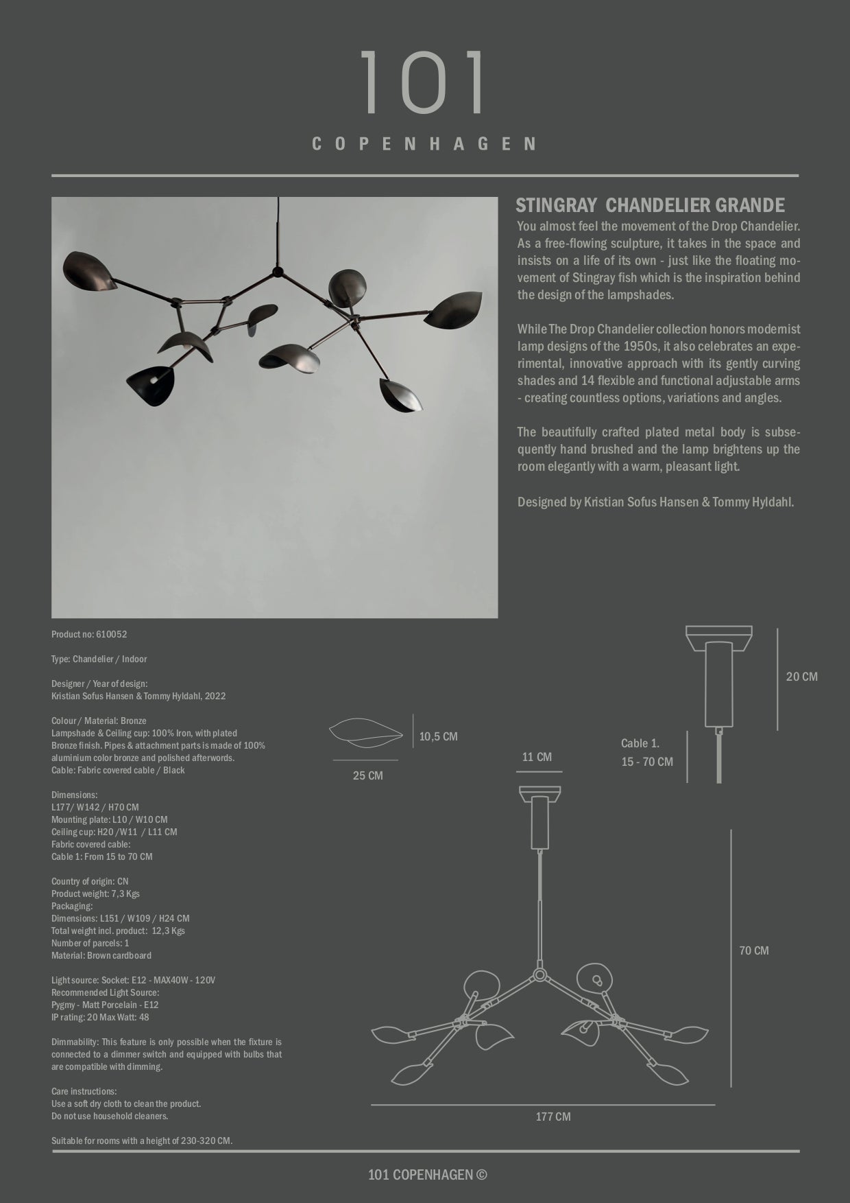 Stingray Chandelier Grande - Bronze